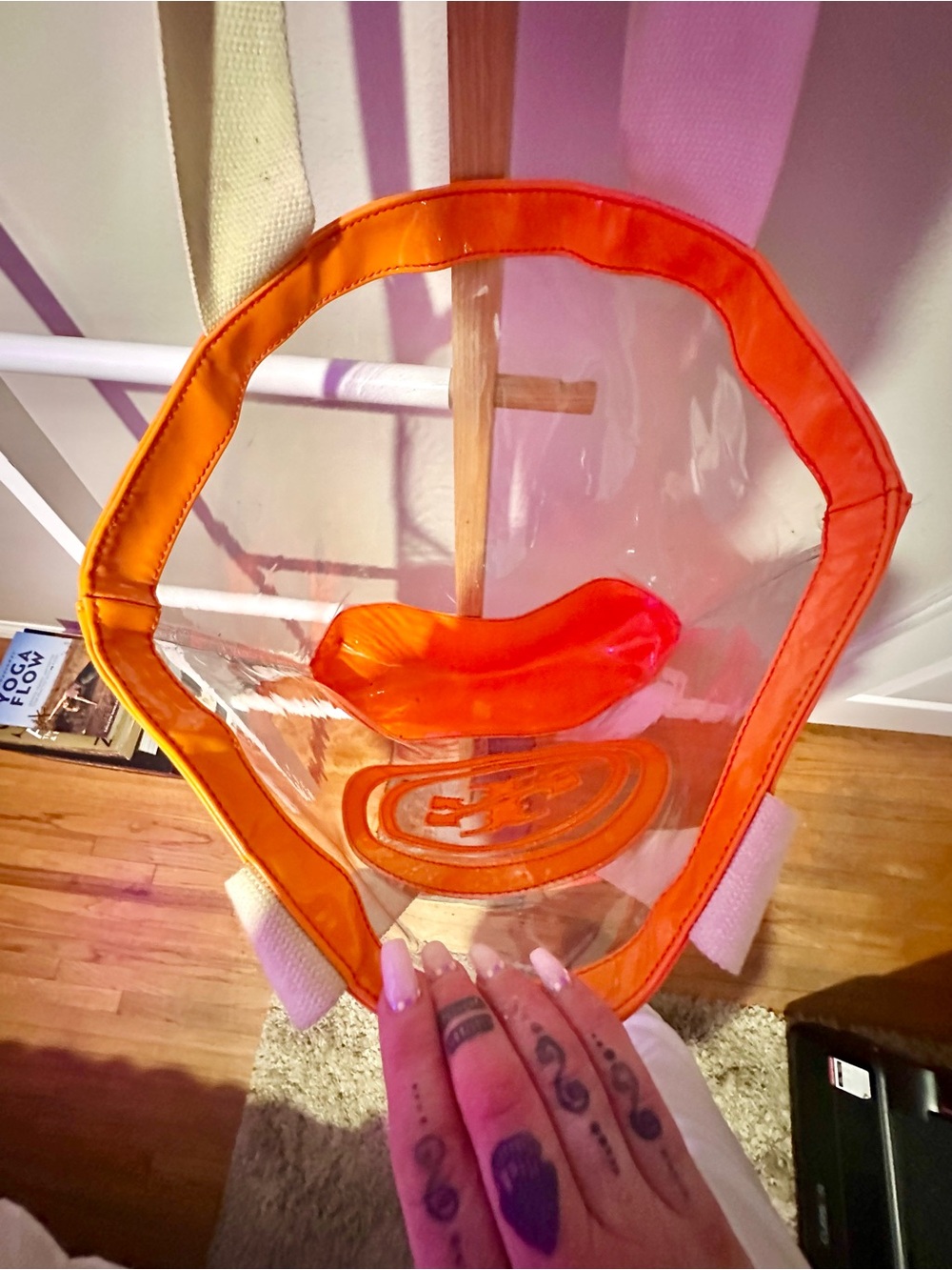Tory Burch Jessie Large Tote Bag, Orange Clear PVC/Vinyl, Ella - Picture 3 of 11